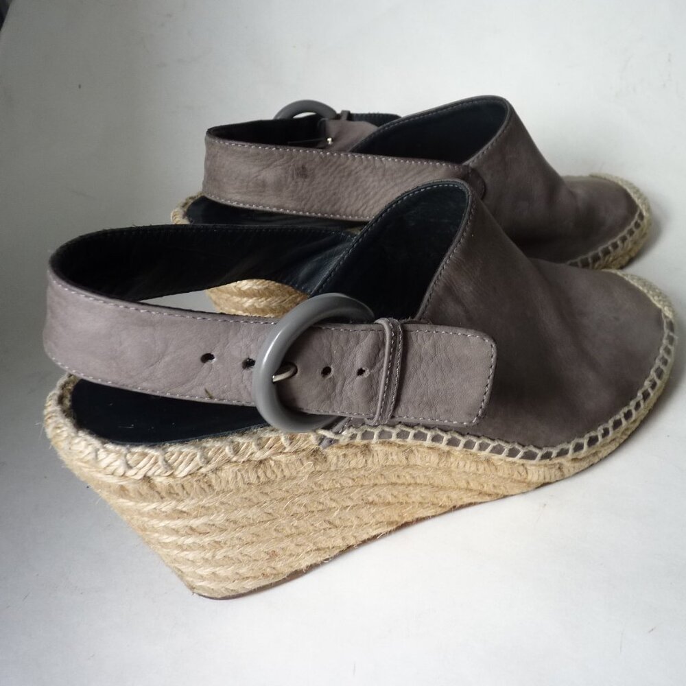CELINE GRAY LEATHER ESPADRILLE WEDGE SANDALS SHOES 37 - Picture 2 of 6